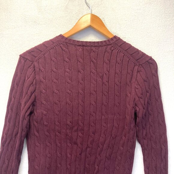 Polo Ralph Lauren Cable Knit Sweater Womens Medium Burgundy Pony Logo Y2K Style - Picture 4 of 15